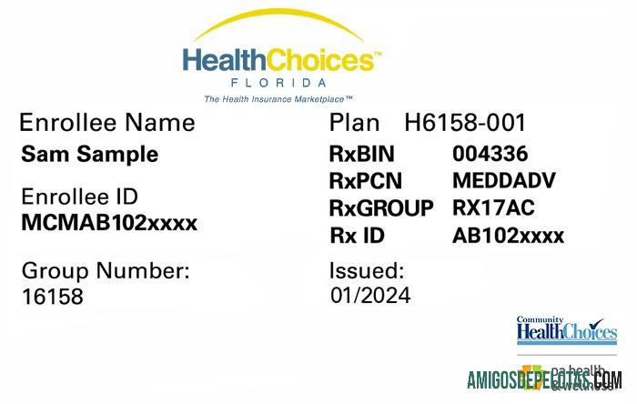 Cartão de seguro saúde da Flórida exemplo